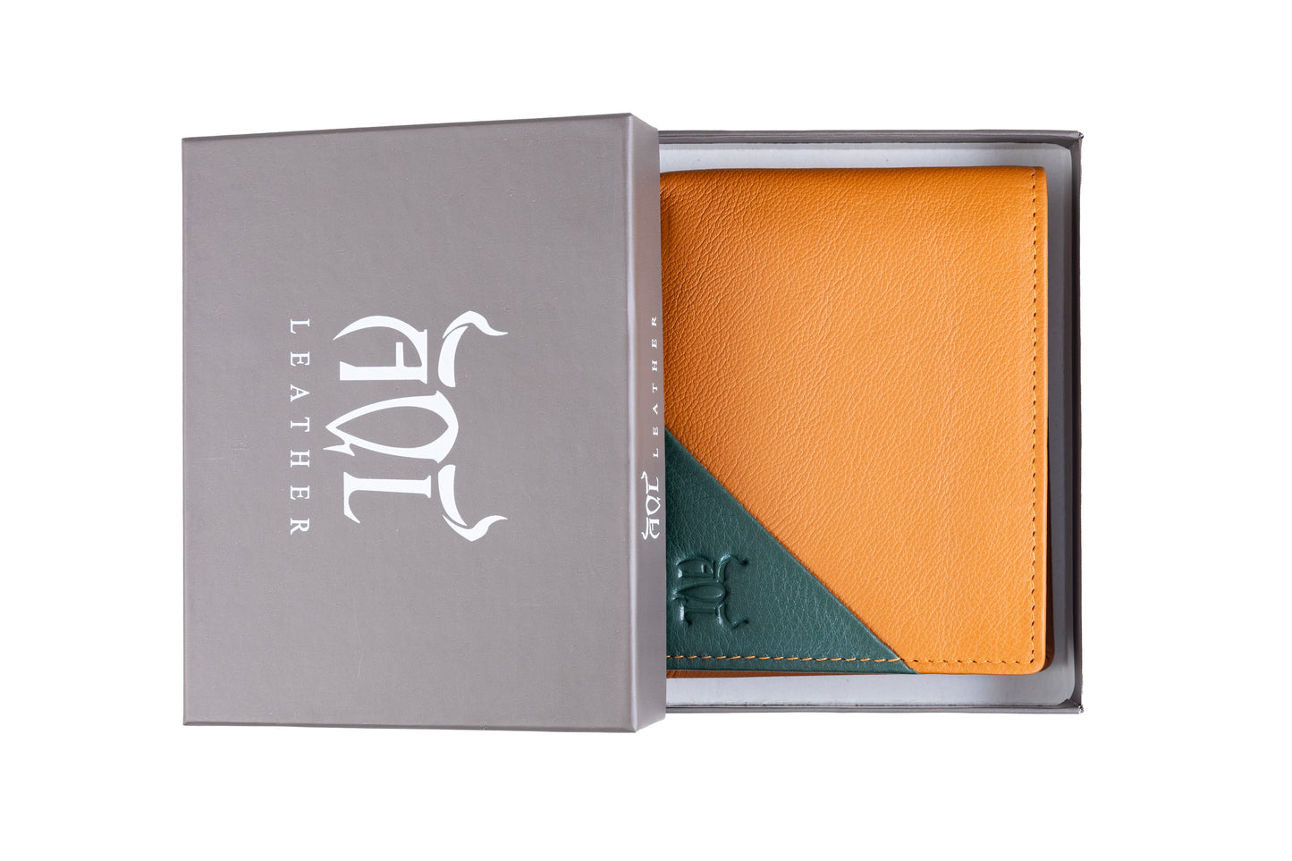 AQL130tan/green1067: -The Tan and Green Boston NDM Men's Wallet - AqLeather