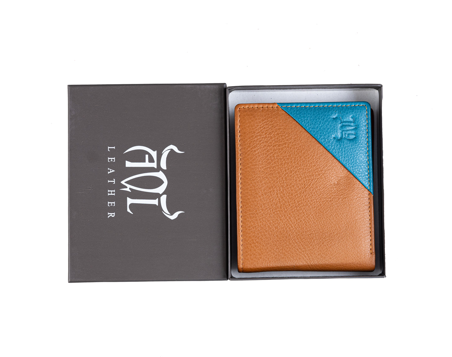 AQL130tan/blue1067: A Bold Fusion of Style and Security - Men's Wallet - AqLeather