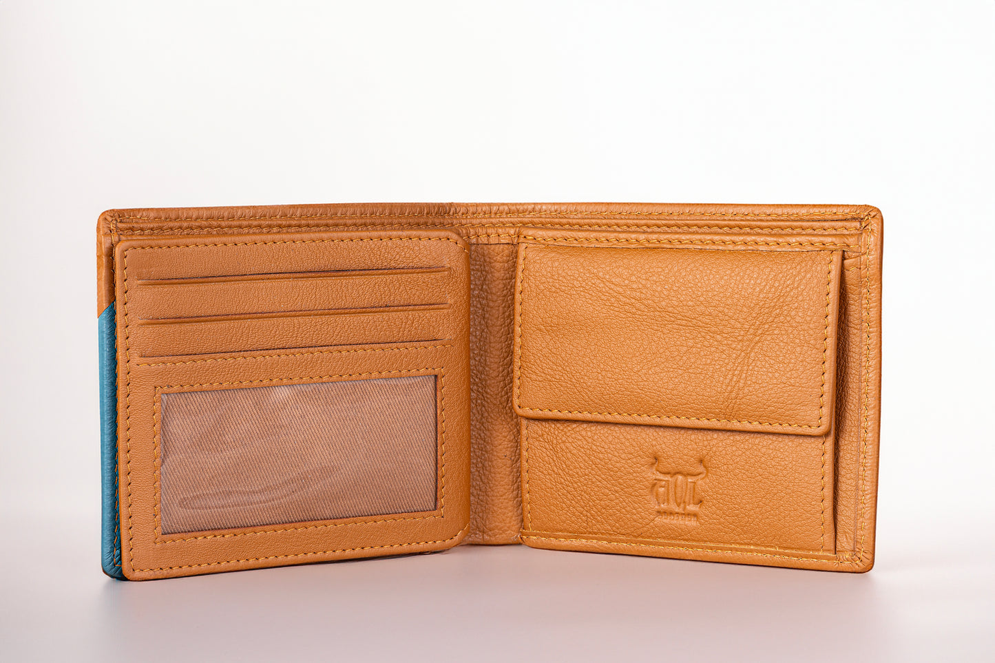 AQL130tan/blue1067: A Bold Fusion of Style and Security - Men's Wallet - AqLeather