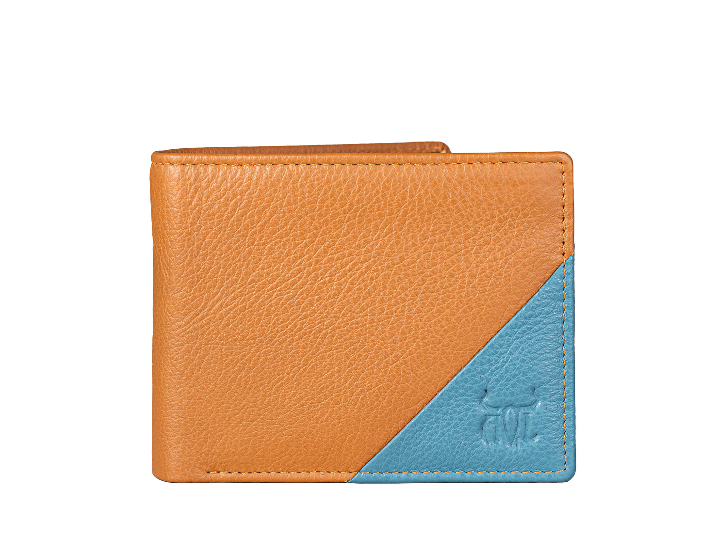 AQL130tan/blue1067: A Bold Fusion of Style and Security - Men's Wallet - AqLeather