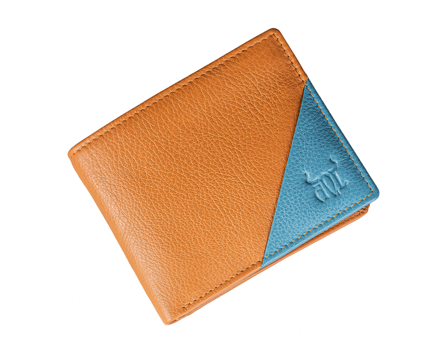 AQL130tan/blue1067: A Bold Fusion of Style and Security - Men's Wallet - AqLeather