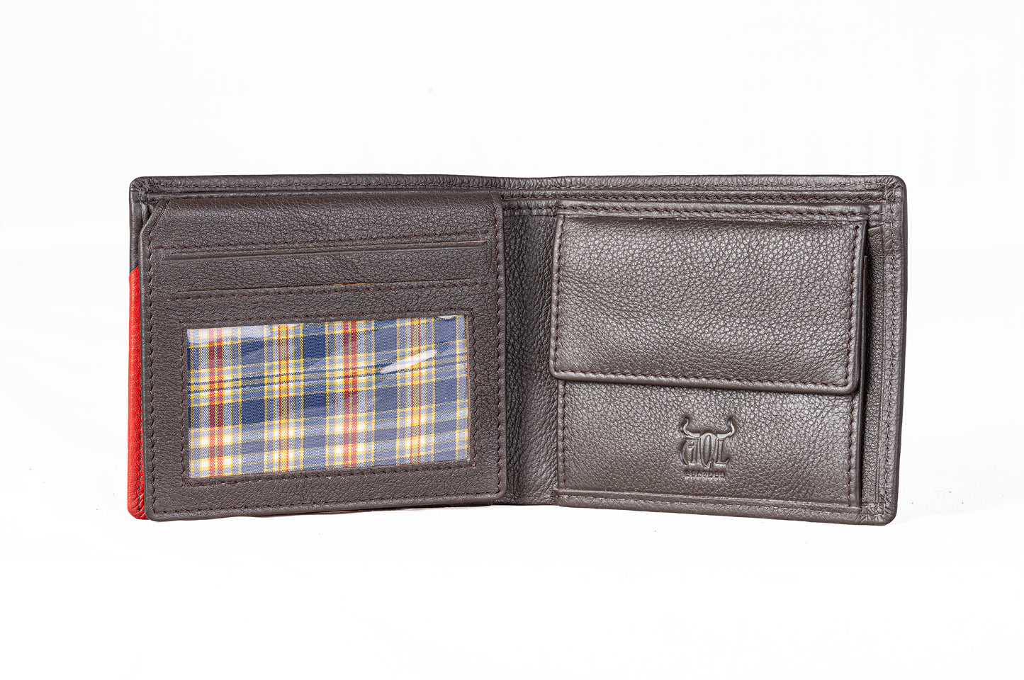 AQL130brown/red1067: The Boston NDM Men's Leather Wallet - A Bold Blend for the Modern Man - AqLeather