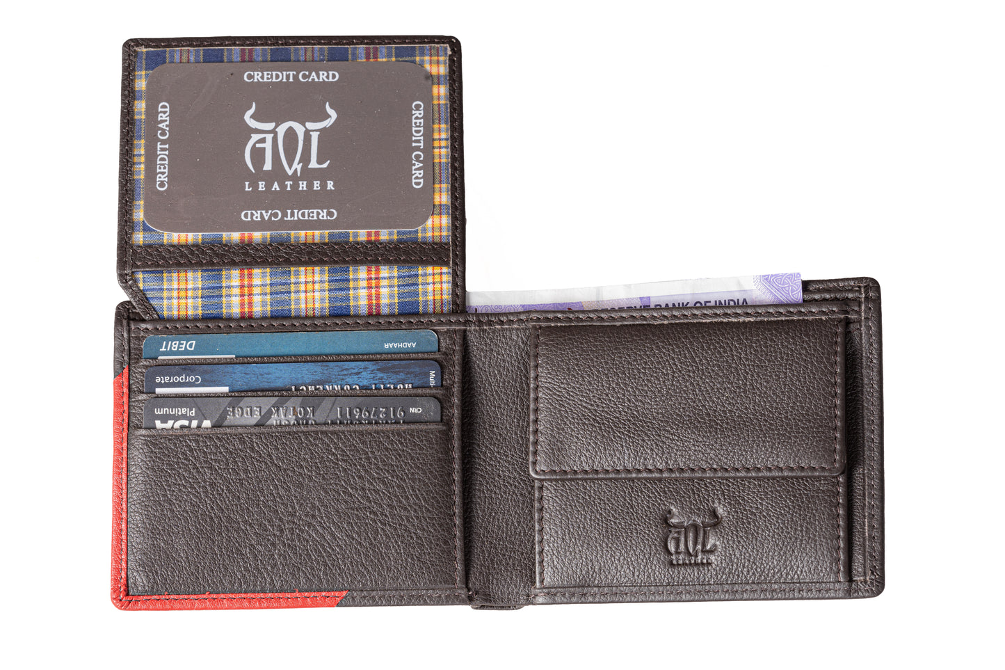 AQL130brown/red1067: The Boston NDM Men's Leather Wallet - A Bold Blend for the Modern Man - AqLeather