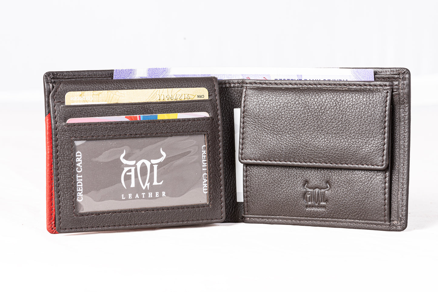 AQL130brown/red1067: The Boston NDM Men's Leather Wallet - A Bold Blend for the Modern Man - AqLeather