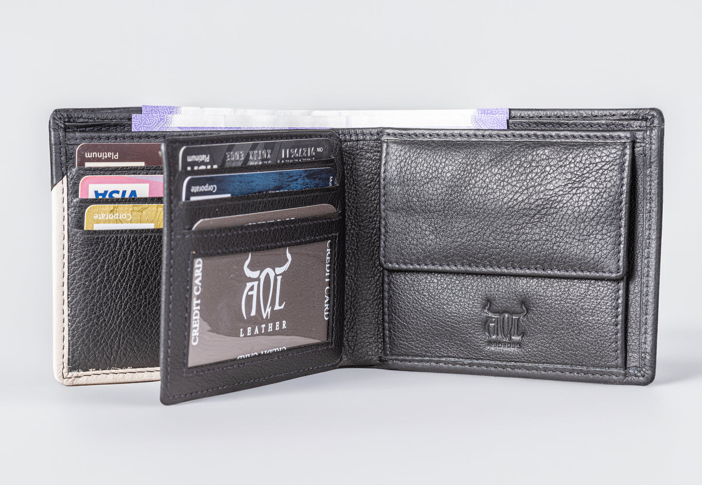 AQL130black/white1067: The Boston NDM Men's Leather Wallet - A Classic Combination for the Discerning Man - AqLeather