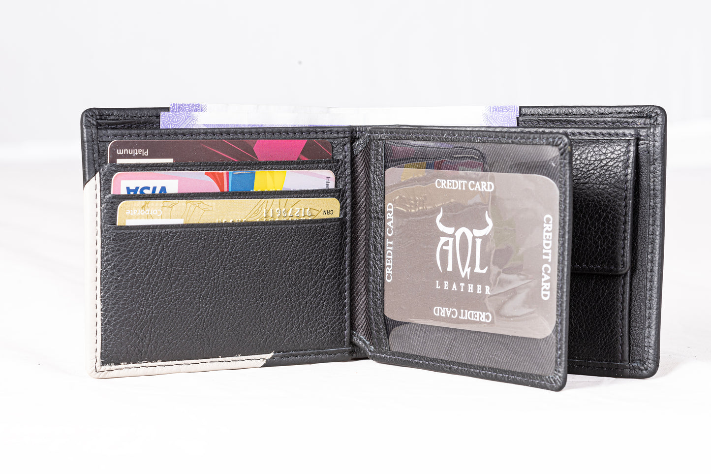 AQL130black/white1067: The Boston NDM Men's Leather Wallet - A Classic Combination for the Discerning Man - AqLeather