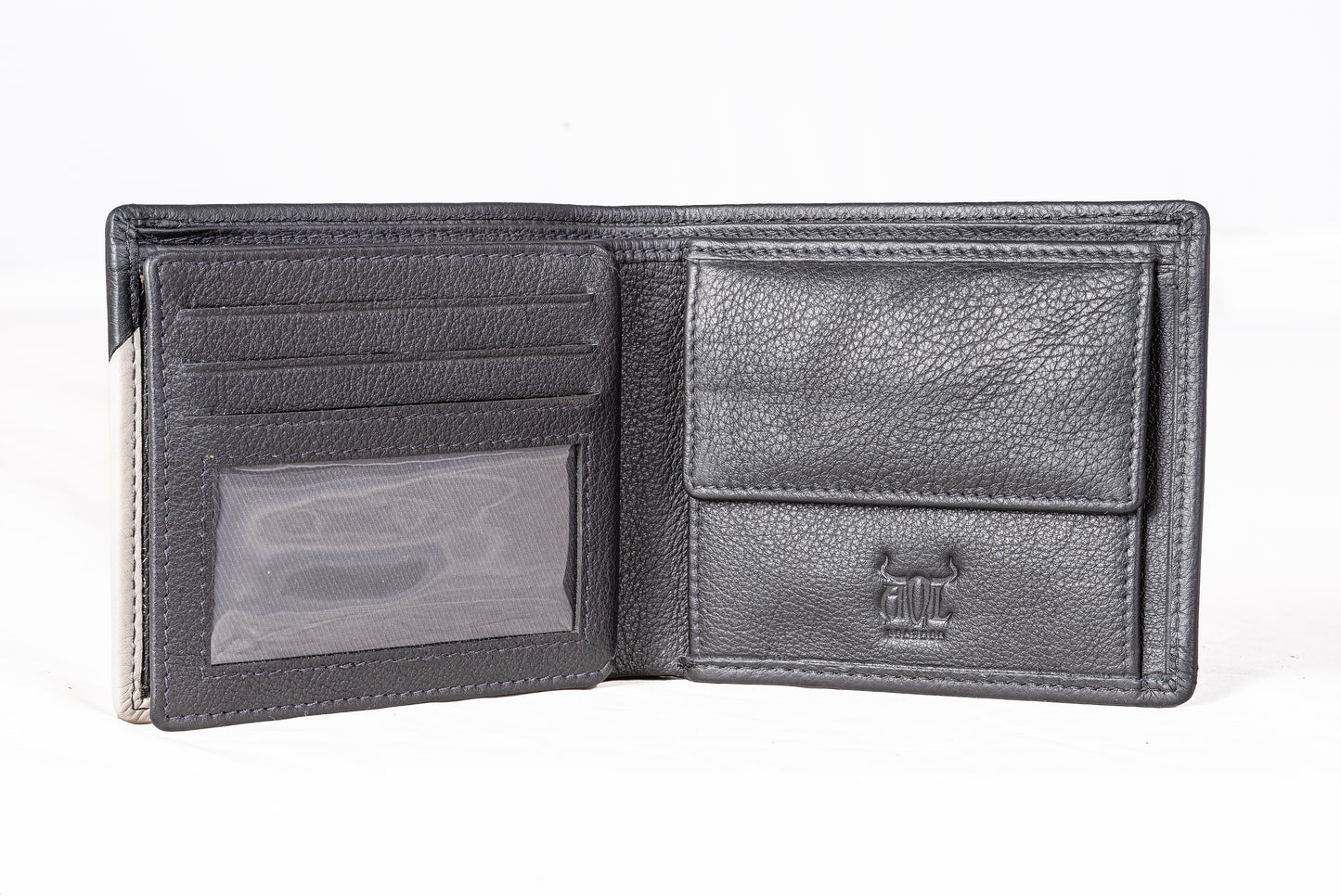 AQL130black/white1067: The Boston NDM Men's Leather Wallet - A Classic Combination for the Discerning Man - AqLeather