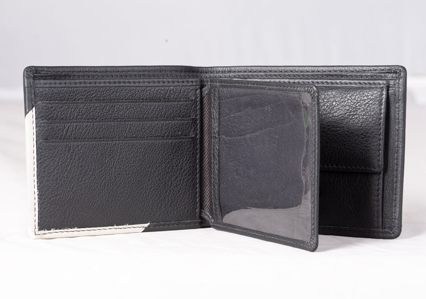 AQL130black/white1067: The Boston NDM Men's Leather Wallet - A Classic Combination for the Discerning Man - AqLeather