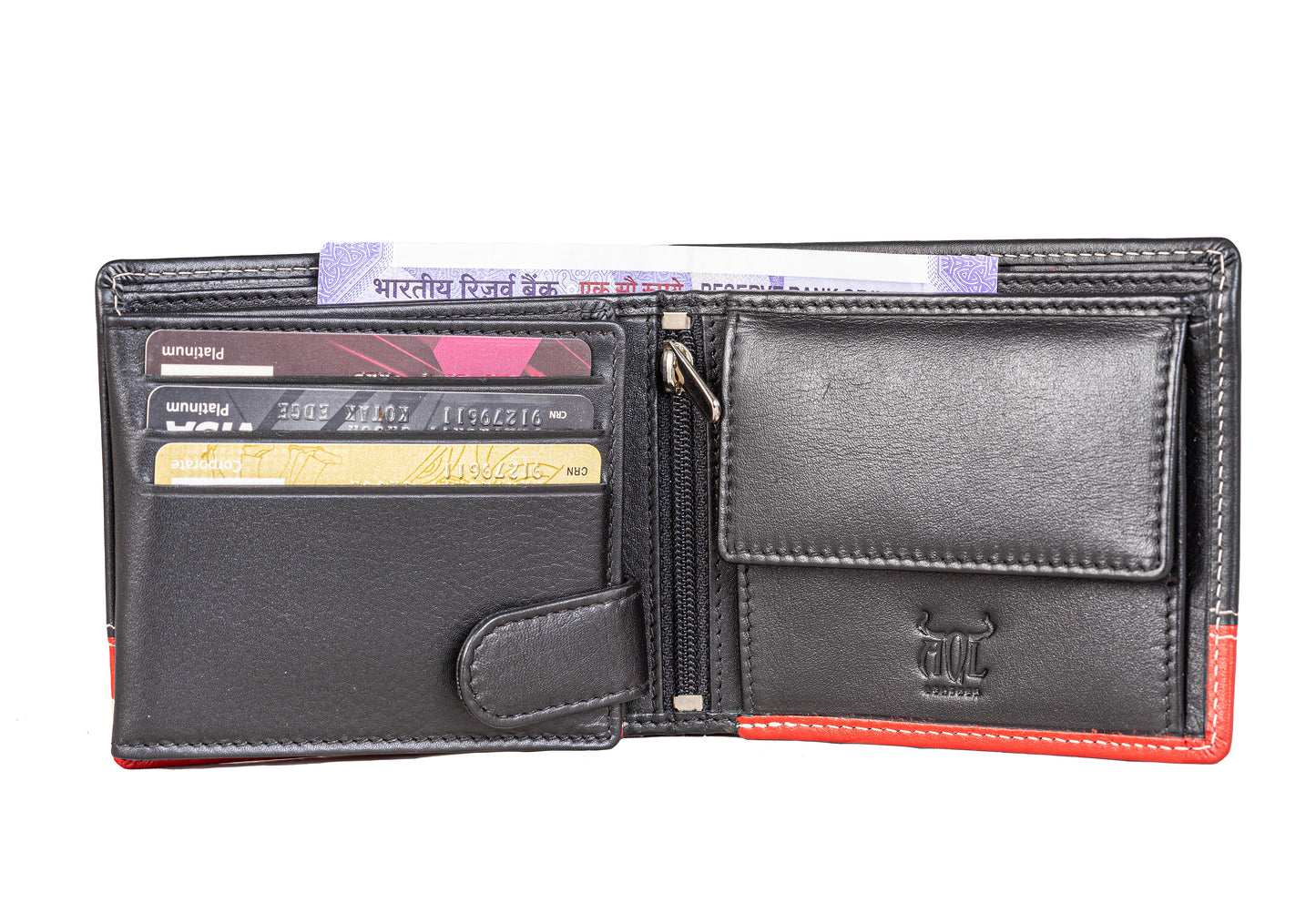 AQL150black/red1060: The Silky Nappa Statement - Bold Style Meets Secure Functionality- AqLeather