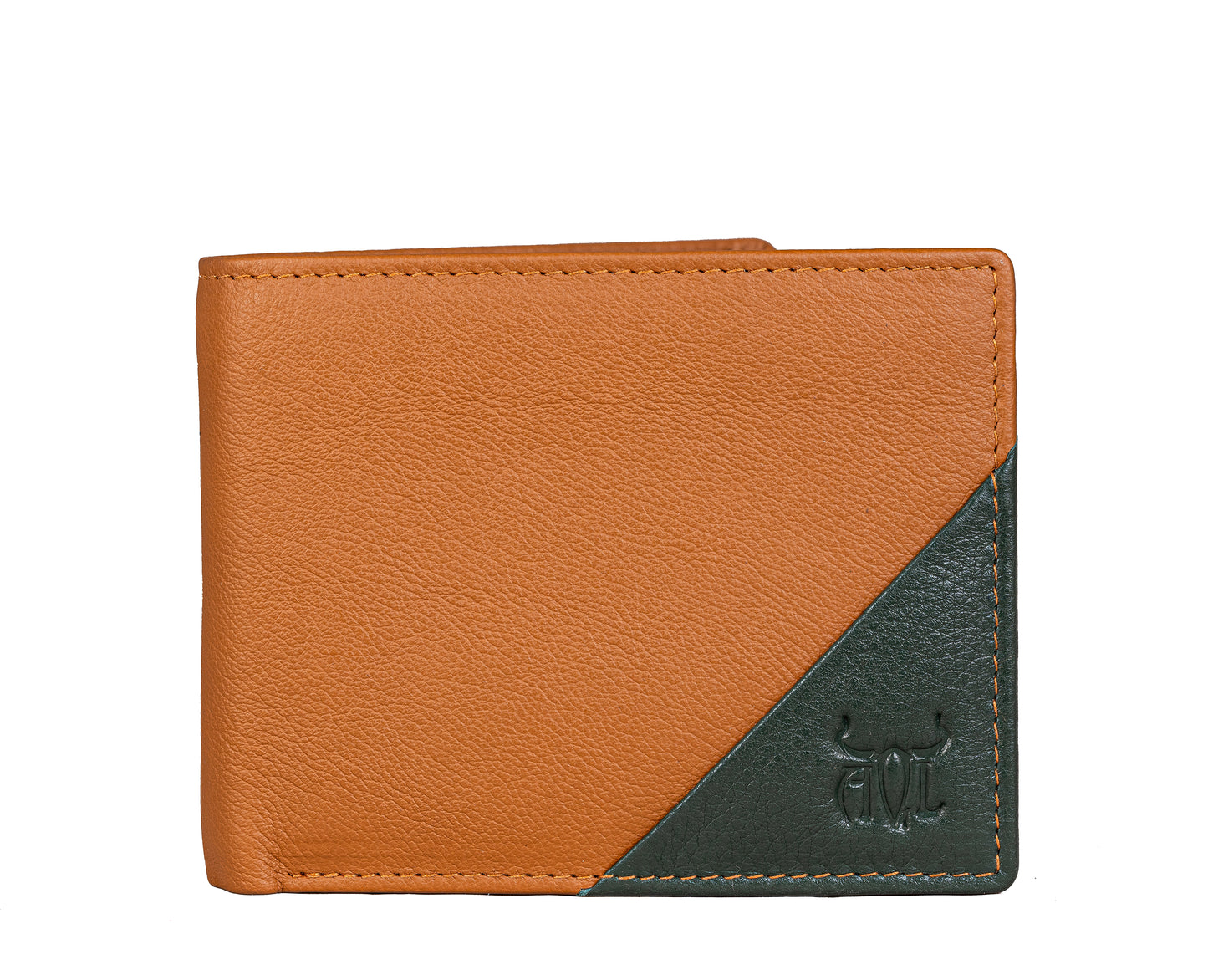 AQL130tan/green1067: -The Tan and Green Boston NDM Men's Wallet - AqLeather