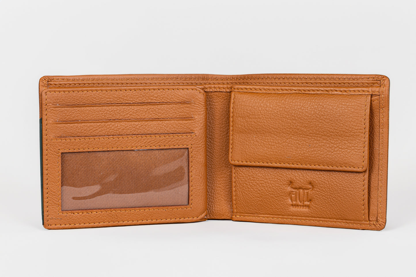 AQL130tan/green1067: -The Tan and Green Boston NDM Men's Wallet - AqLeather