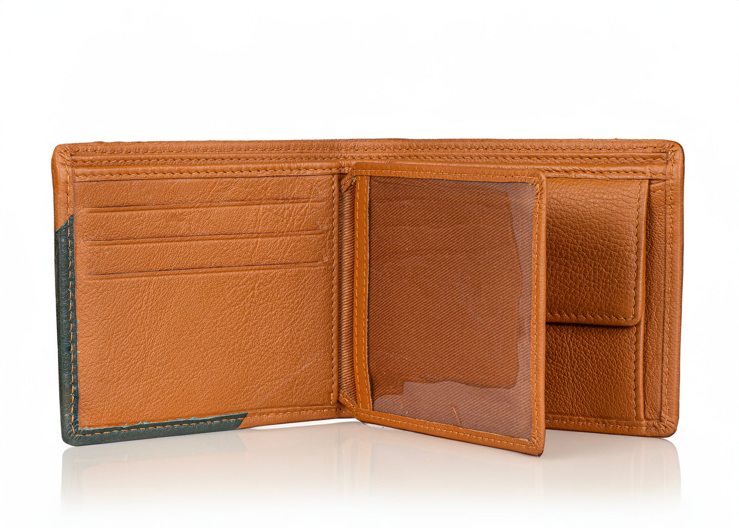 AQL130tan/green1067: -The Tan and Green Boston NDM Men's Wallet - AqLeather