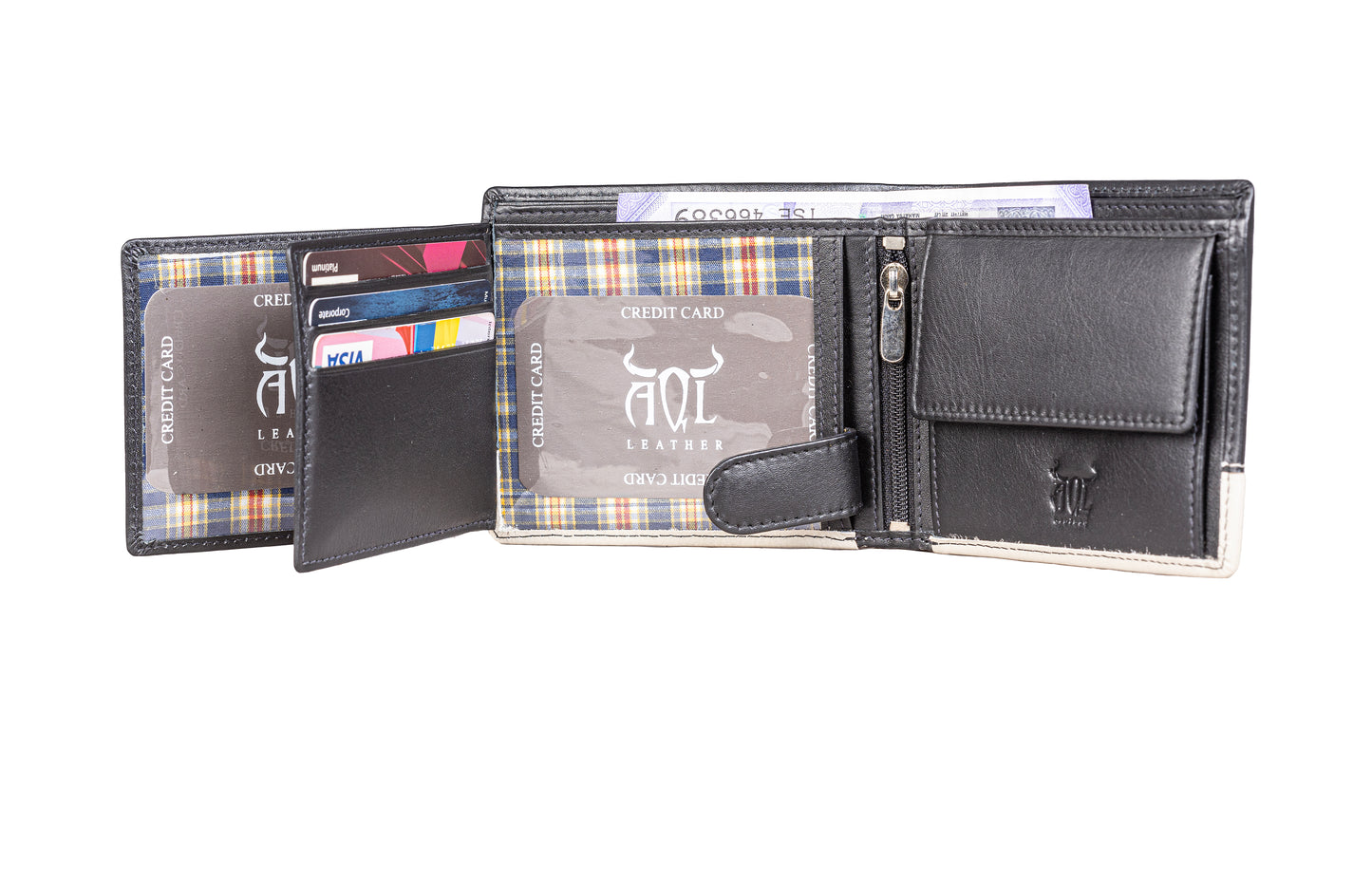 AQL150black/sand1060: Sophisticated Contrast - The Silky Nappa Men's Wallet - AqLeather