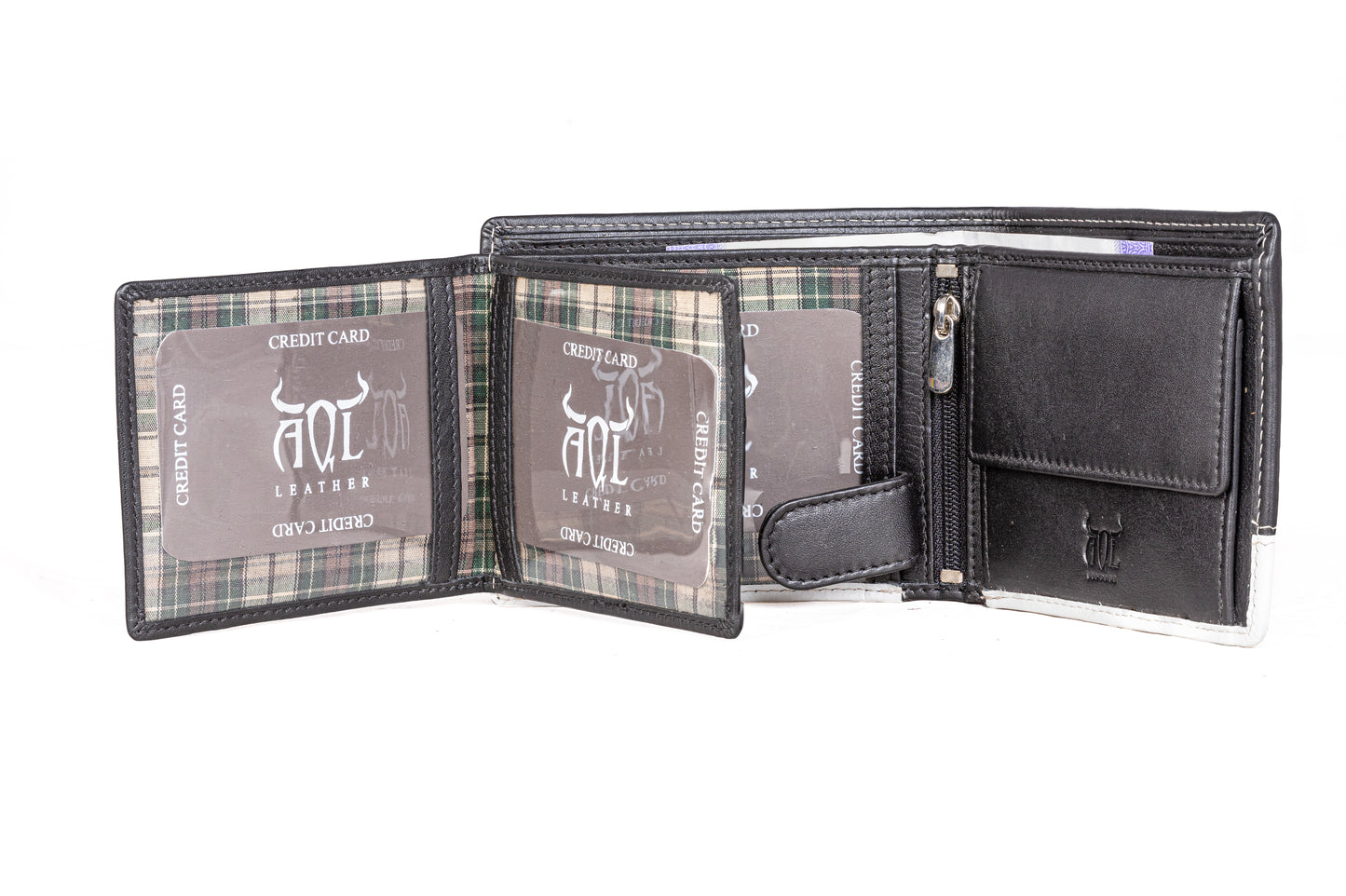 AQL150black/sand1060: Sophisticated Contrast - The Silky Nappa Men's Wallet - AqLeather